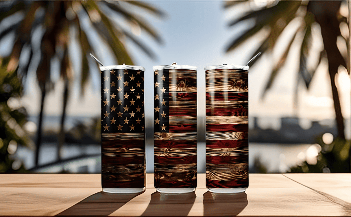 American Flag Wood Edition 20oz Tumbler (with Straw)