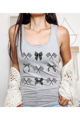Checkered Flag Black Bow Graphic Racerback Tank