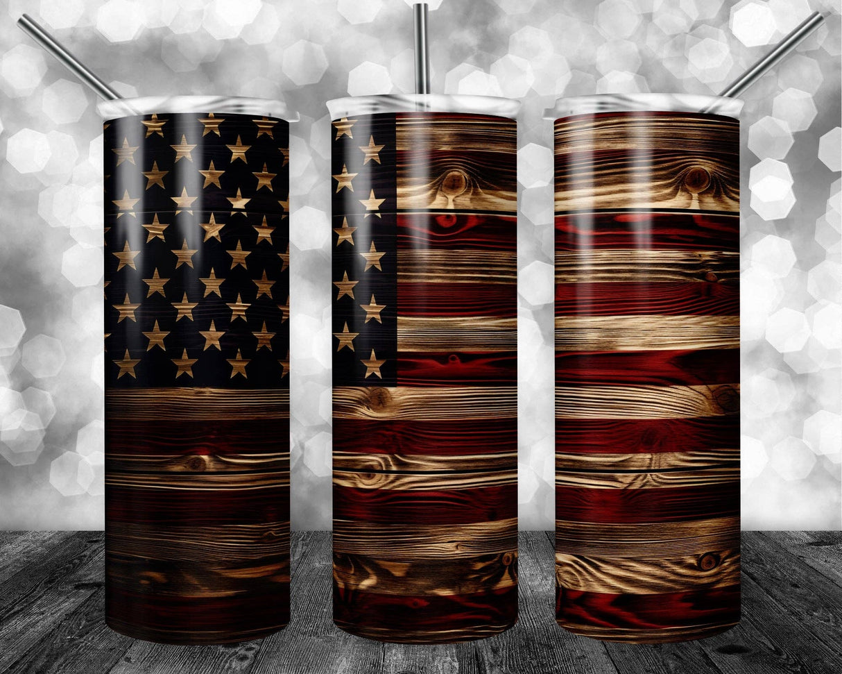 American Flag Wood Edition 20oz Tumbler (with Straw)