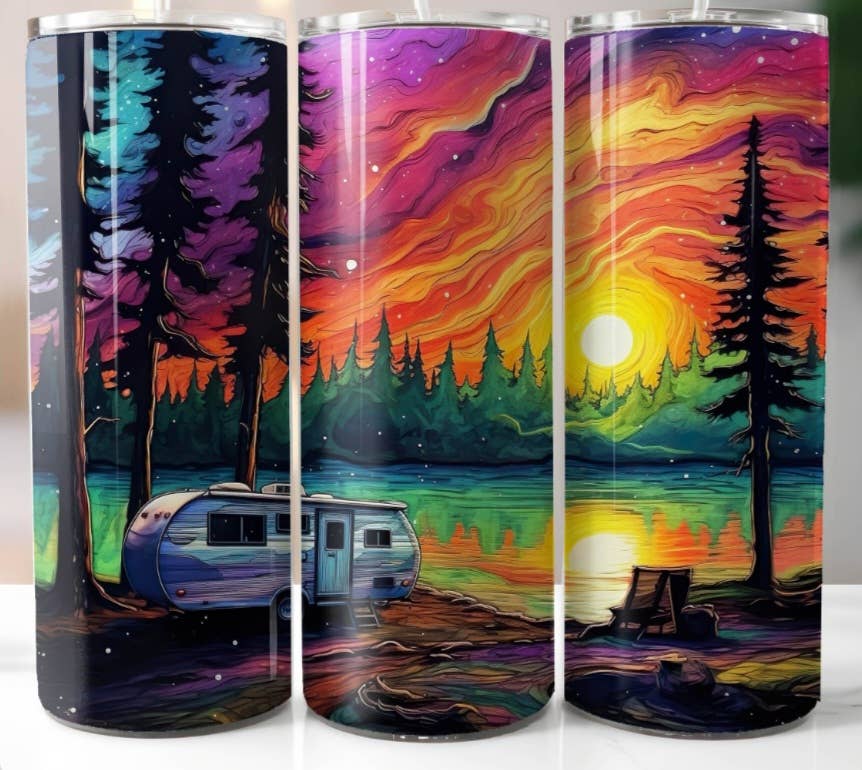 Camping Mountain Sunset 20oz Stainless Steel Tumbler