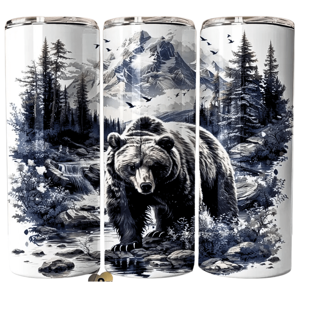 Bear Crossing Creek Tumbler 20oz – Insulated Stainless Steel Cup with Lid and Straw