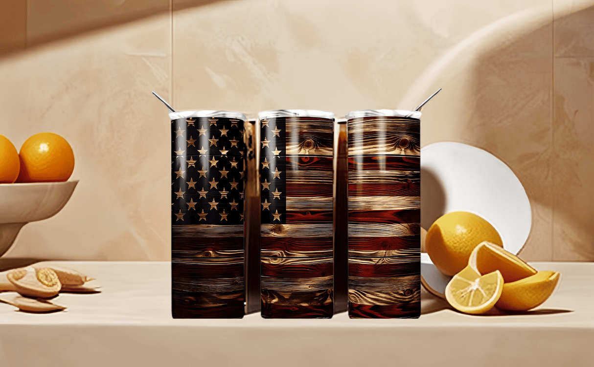 American Flag Wood Edition 20oz Tumbler (with Straw)