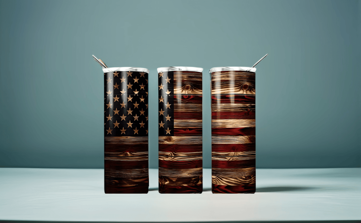 American Flag Wood Edition 20oz Tumbler (with Straw)