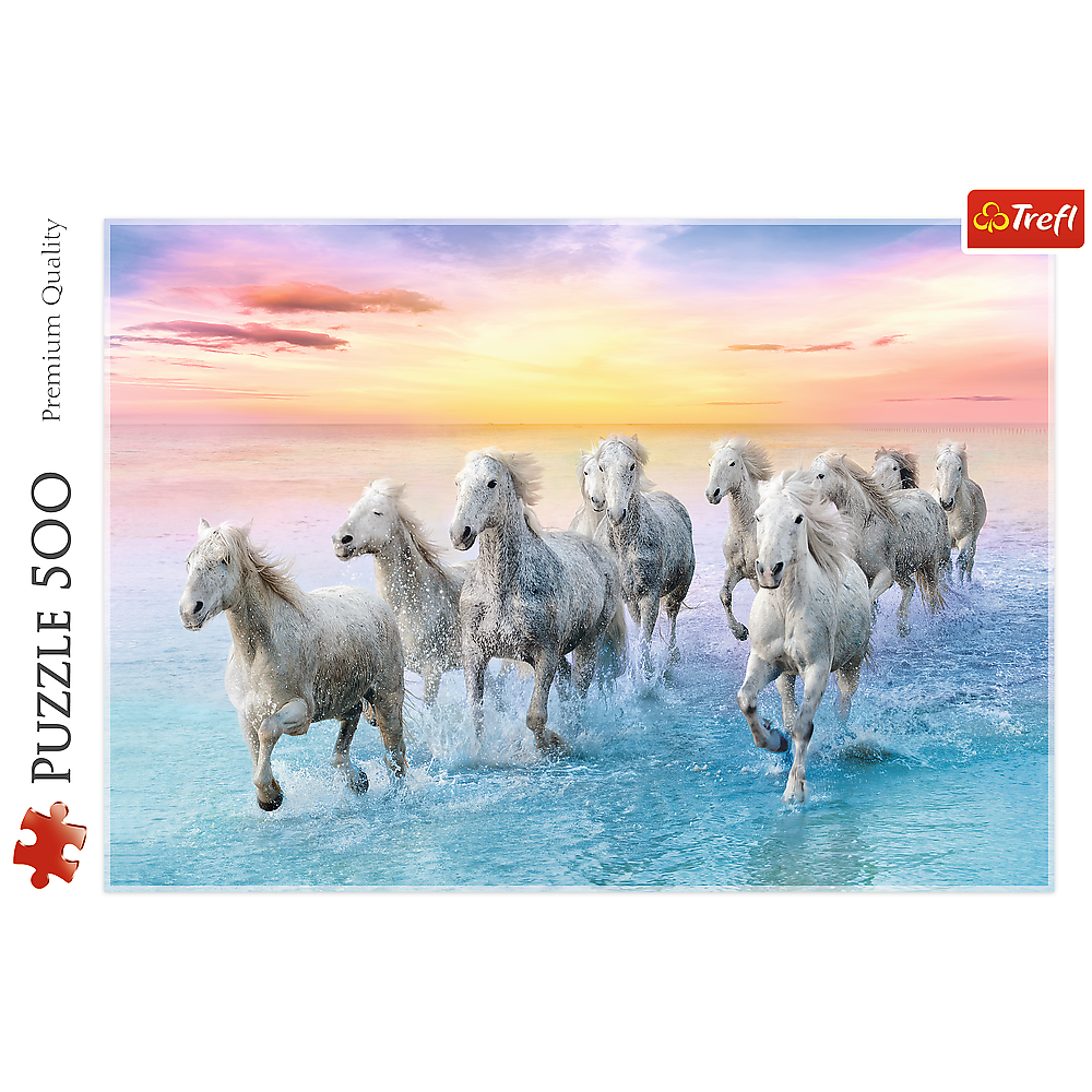 Red 500 Piece Puzzle - Galloping white horses