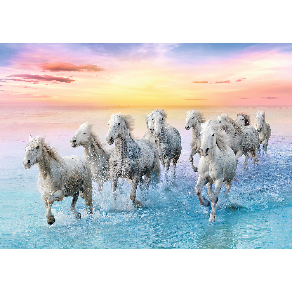 Red 500 Piece Puzzle - Galloping white horses
