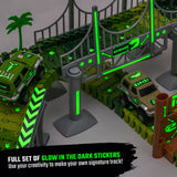 Dinosaur Race Car Journey Track Set Toy, STEM Glow In The Dark Toy