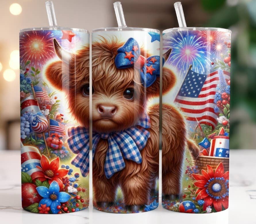 Baby Highland Cow Fourth of July Celebration 20oz Tumbler