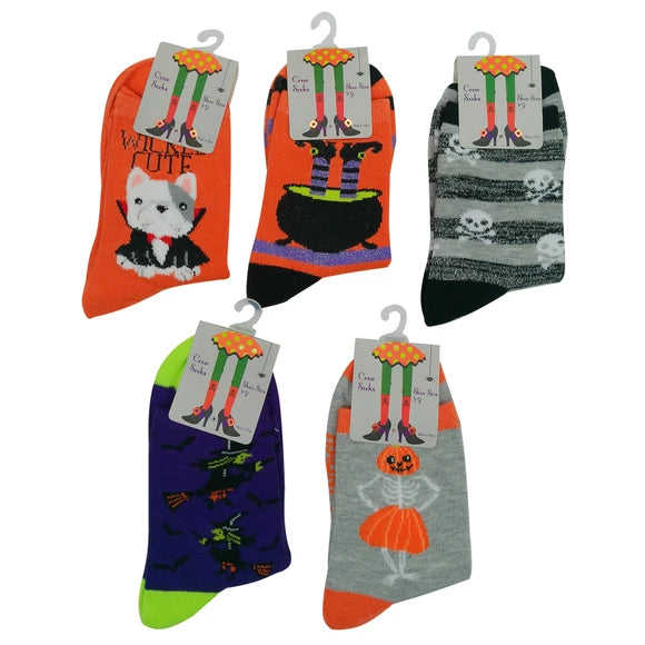 Halloween No Show & Crew Socks Size 9-11