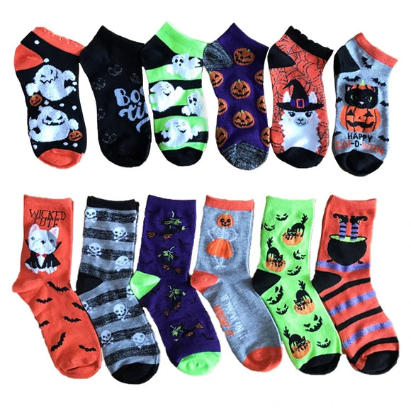 Halloween No Show & Crew Socks Size 9-11