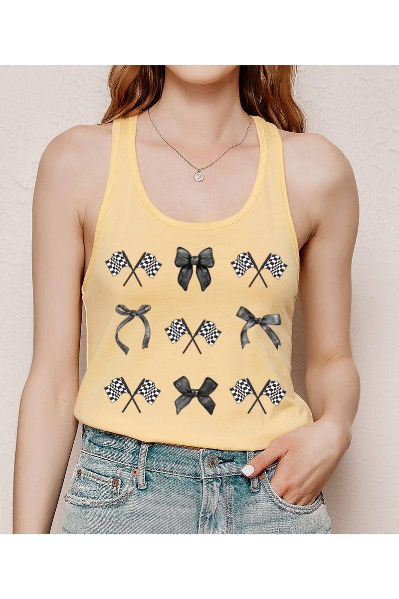 Checkered Flag Black Bow Graphic Racerback Tank