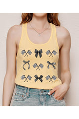 Checkered Flag Black Bow Graphic Racerback Tank