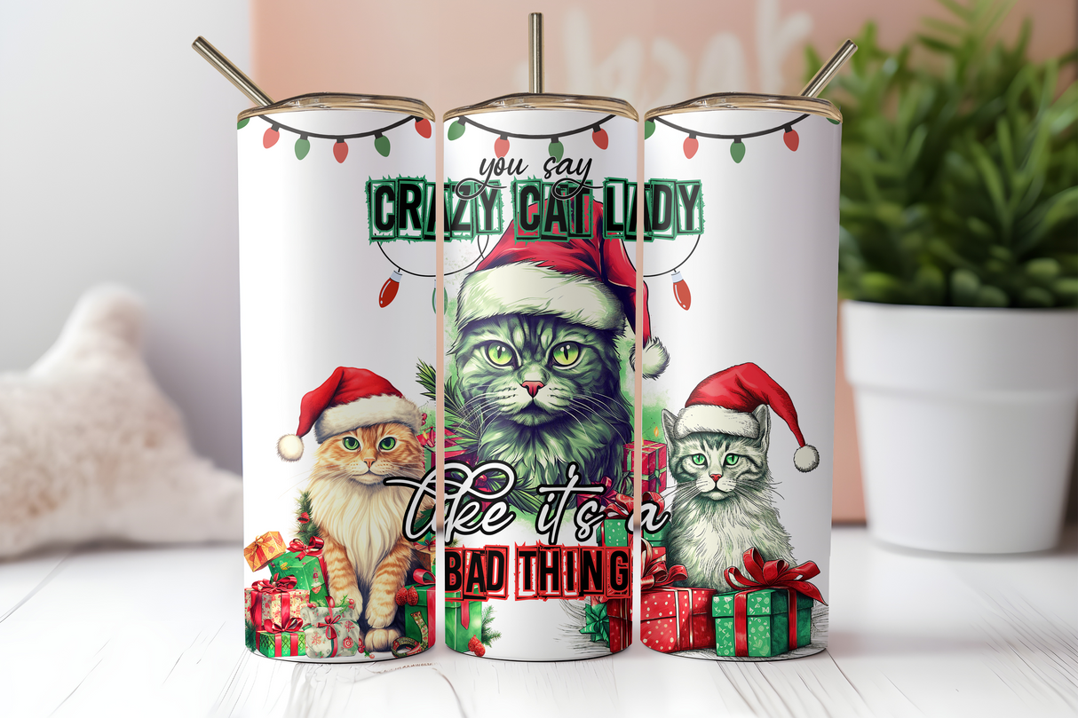 Crazy Cat Lady Santa Hat 20oz Tumbler
