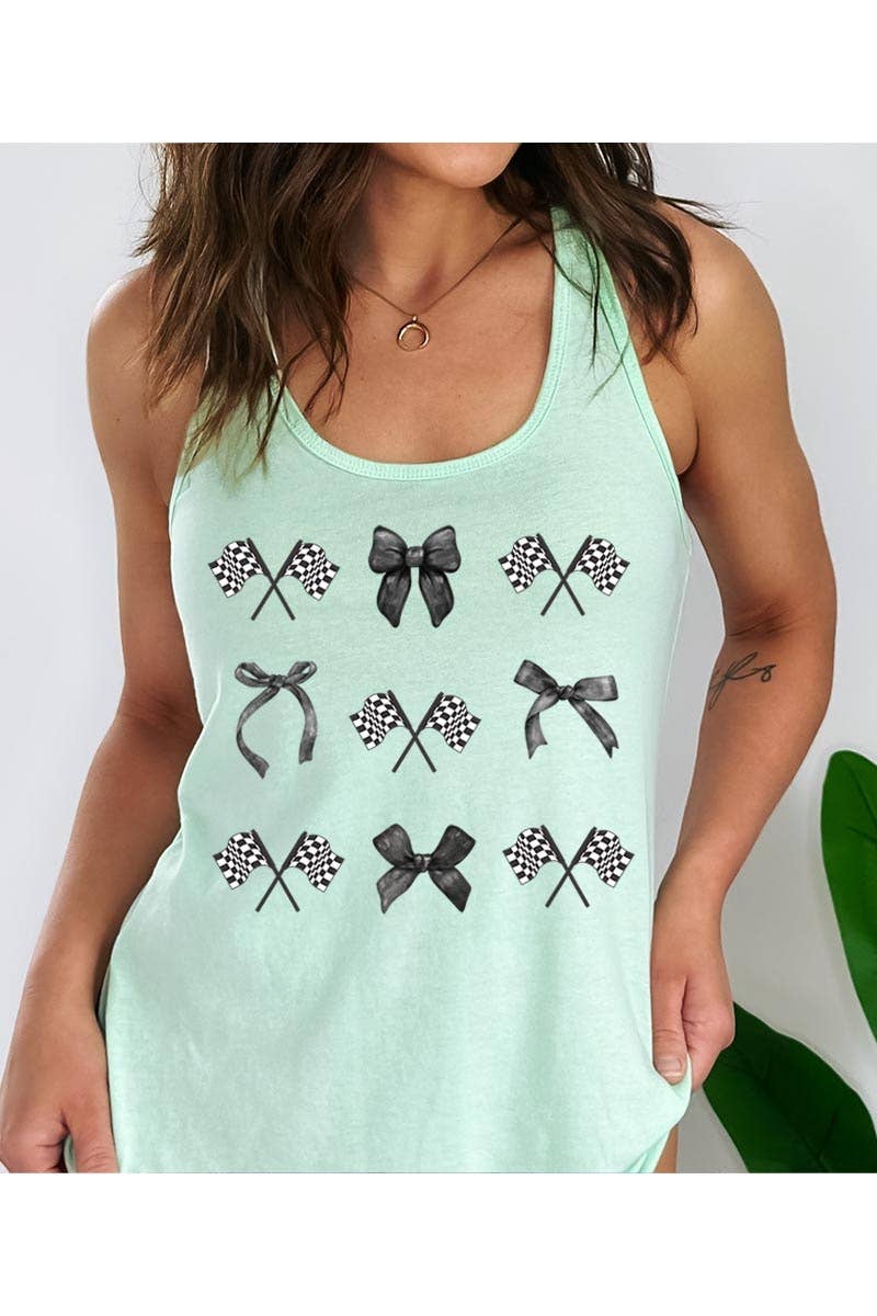 Checkered Flag Black Bow Graphic Racerback Tank