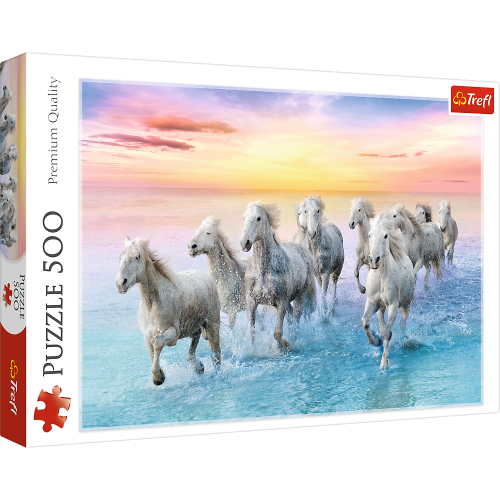 Red 500 Piece Puzzle - Galloping white horses