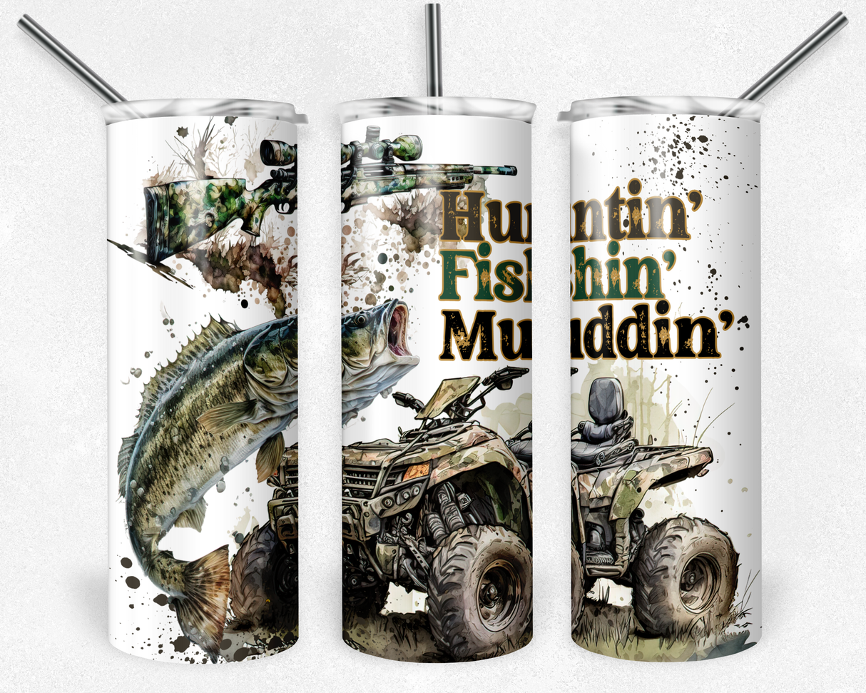 Camo Hunting Fishing Mudding 20oz Skinny Stainless Tumbler