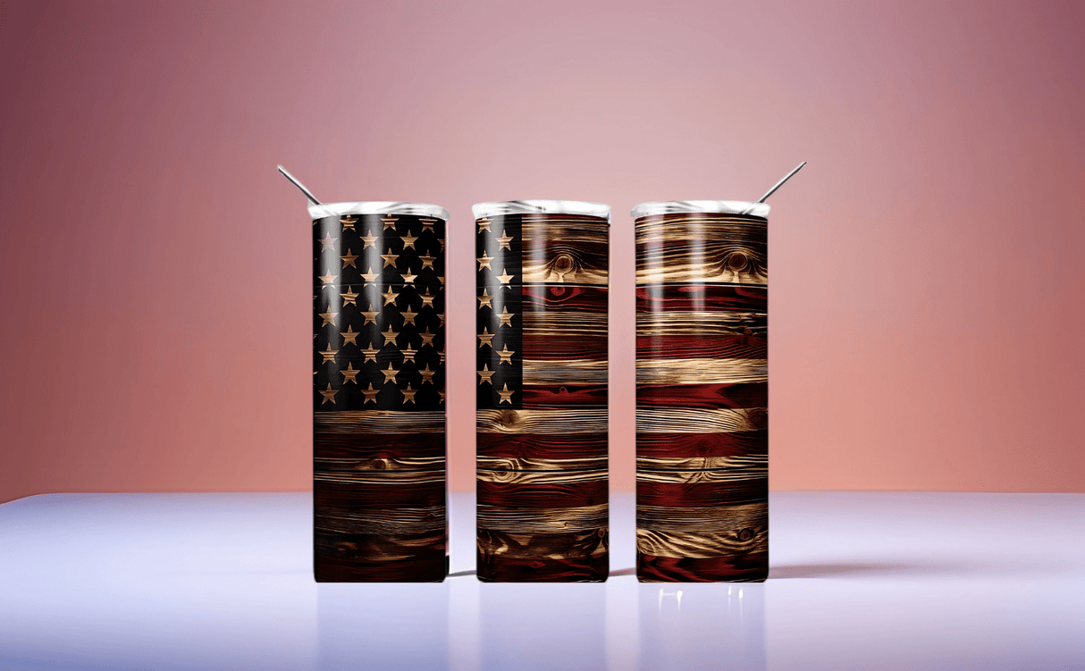 American Flag Wood Edition 20oz Tumbler (with Straw)