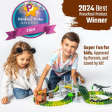 Dinosaur Race Car Journey Track Set Toy, STEM Glow In The Dark Toy