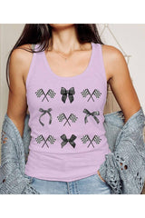Checkered Flag Black Bow Graphic Racerback Tank