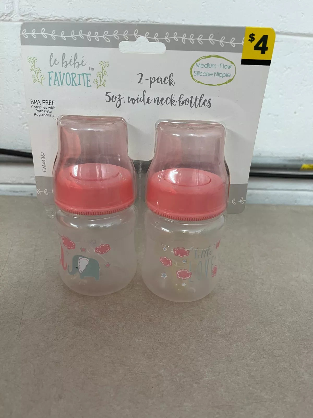 Le BeBe 2 Pk 5oz Wide Neck Bottles w/ Medium Flow Silicone Nipples (PINK) LOVE
