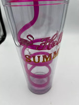 "Hello Summer"  Plastic Tumbler Cup With Sprial Silly Straw 24oz