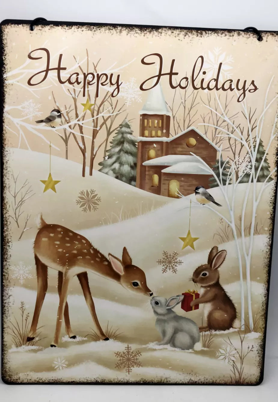 Happy Holiday Sign (Animals with Winter Scenery) Metal