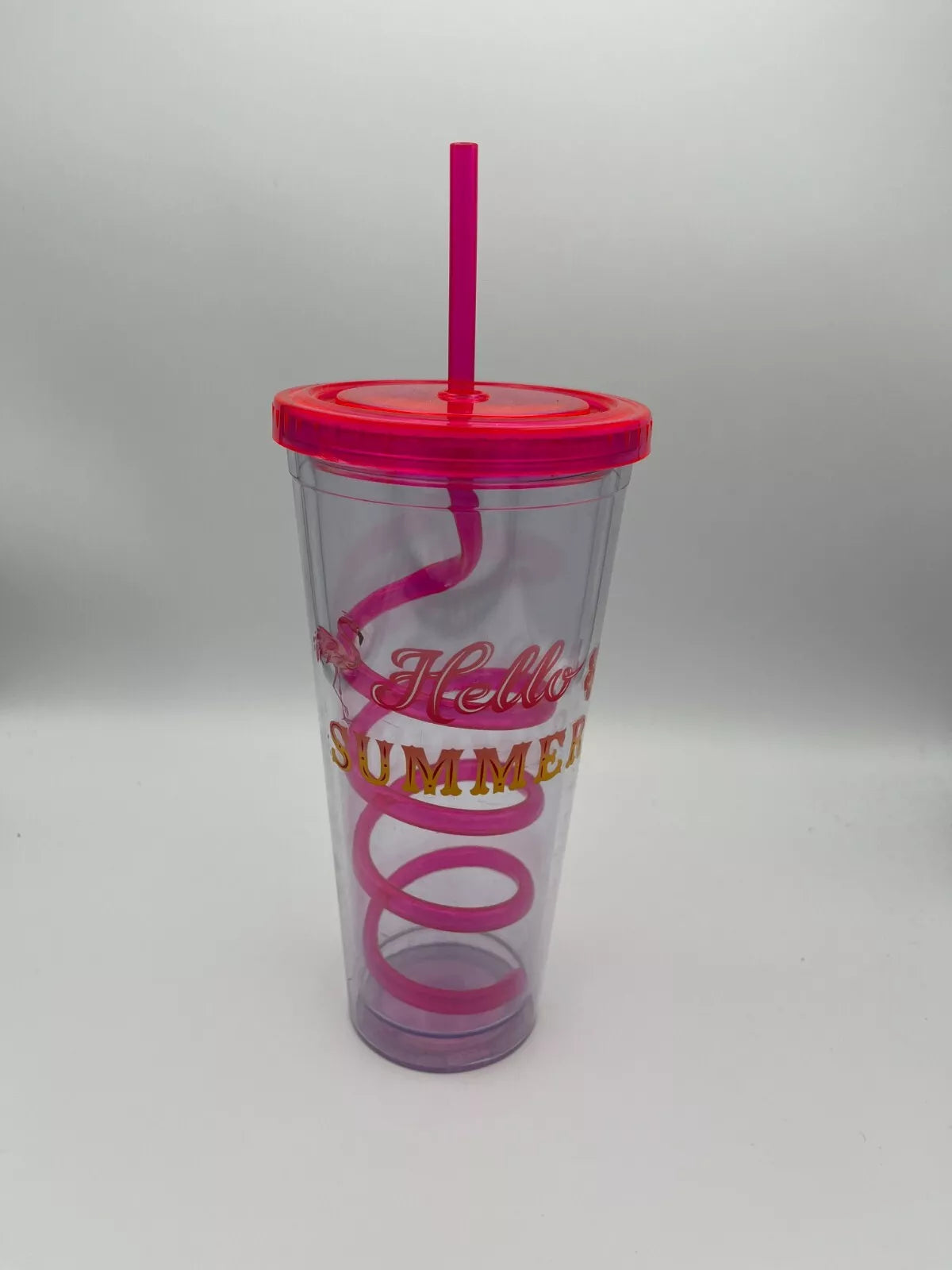 "Hello Summer"  Plastic Tumbler Cup With Sprial Silly Straw 24oz