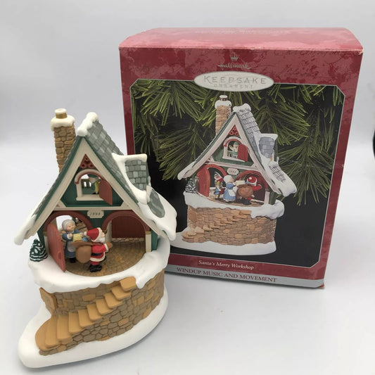 Hallmark Ornament Santa's Merry Workshop Windup Music & Movement Works (Tested)