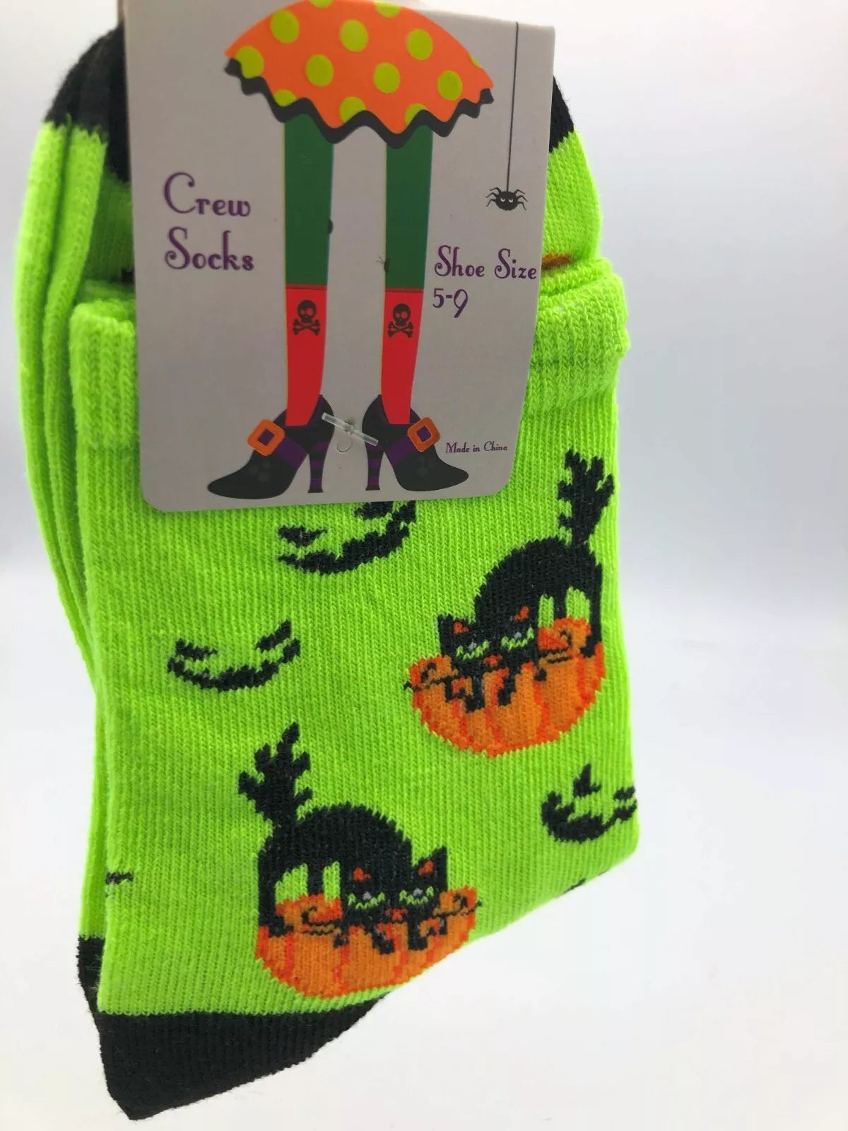 Halloween No Show & Crew Socks Size 9-11