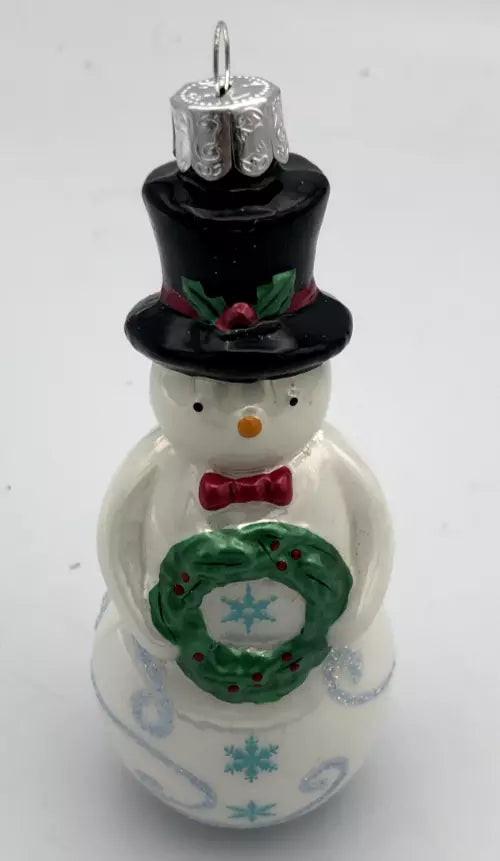 2010 Hallmark Christmas Ornament Tip Top Snowman Glass Snowman With Wreath