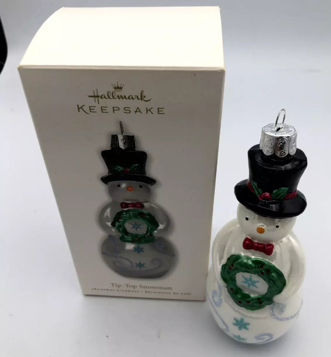 2010 Hallmark Christmas Ornament Tip Top Snowman Glass Snowman With Wreath