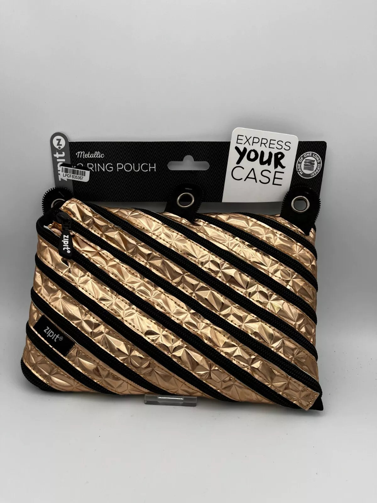 ZIP IT METALLIC GOLD 3 RING POUCH