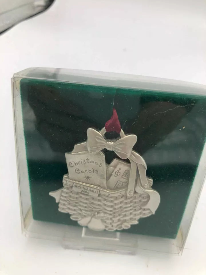 Longaberger Pewter Basket Christmas Ornaments 2000 Deck the Halls