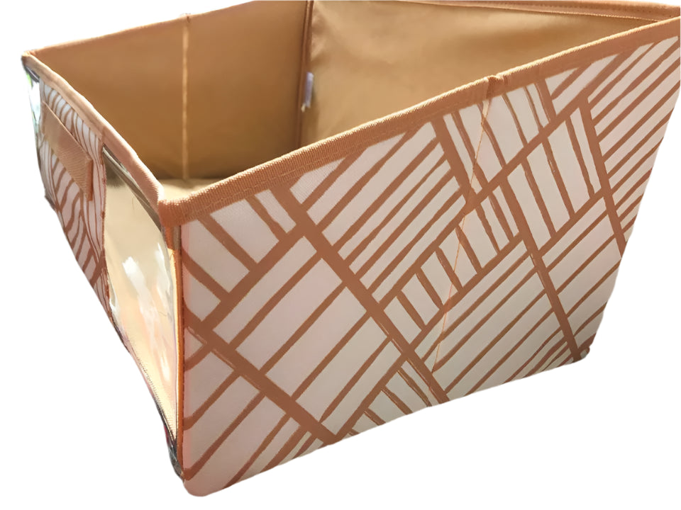 Thirty One Your Way Shelf Storage Bin Organizer Fawn Patchwork 9"x9"x5"