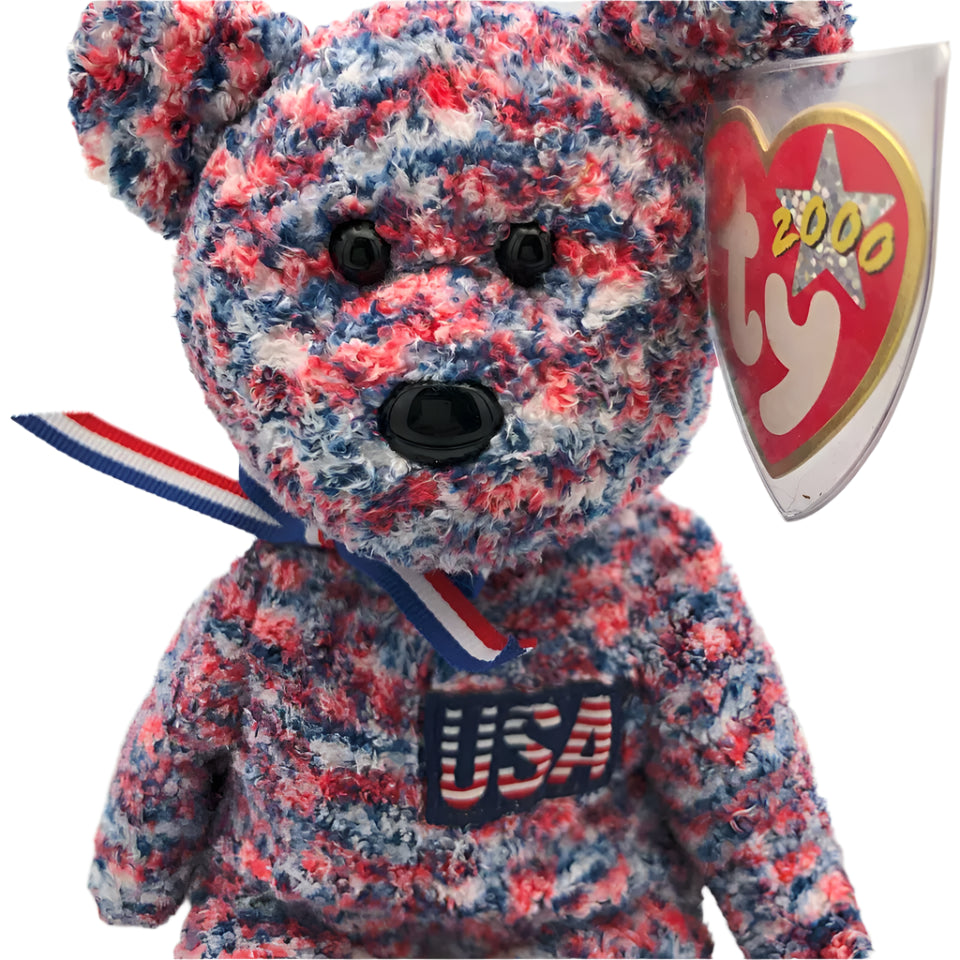 "USA" Ty Beanie Red, White, & Blue Bear 8" plush with USA Patch on Chest