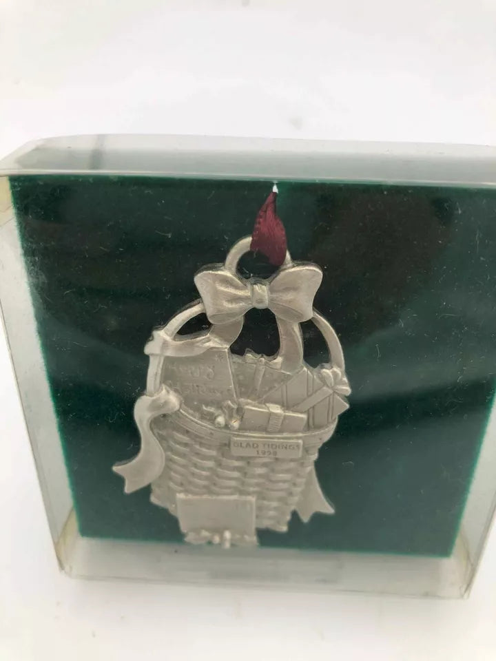 Longaberger Pewter Basket Christmas Ornaments 1998 Glad Tidings