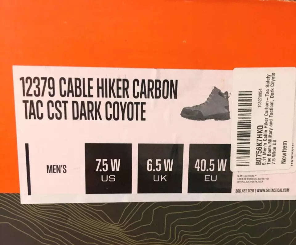 5.11 Cable Hiker Tactical Work Boots, Dark Coyote, Men's 7 1/2 M