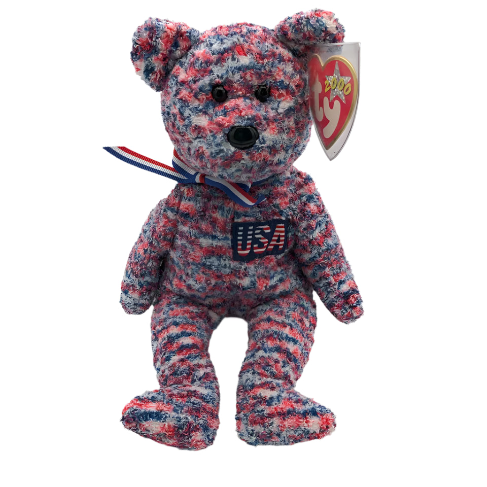 "USA" Ty Beanie Red, White, & Blue Bear 8" plush with USA Patch on Chest